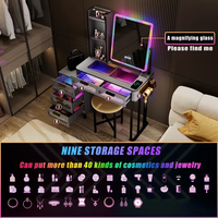 Docarelife vente à chaud ensemble de vanité de maquillage en bois dur avec dessus en verre éclairage LED Station de charge bricolage diviseurs de tiroir vanité