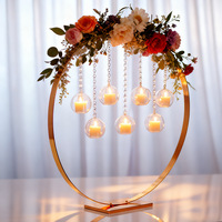 Support de toile de fond rond professionnel de luxe LANJO, arche de mariage dorée, cadre avec boules de cristal, porte-bougies suspendus pour bougies chauffe-plat