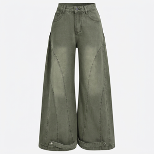 Pantalones vaqueros de motociclista de cintura alta y pierna recta, talla grande, con bolsillo de parche de algodón, lavado regular, efecto suavizante, ajuste holgado, cierre de botón, estilo casual - Product Image 1