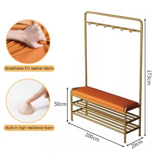 SENYU Modern Gold Metal <b>Coat</b> <b>Rack</b> <b>with</b> 6 Hooks and 3 <b>Shoe</b> Shelves Multipurpose Entryway <b>Storage</b> <b>Bench</b> Furniture - Product Image 4