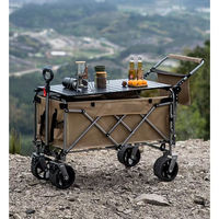 Chariot pliant d'extérieur grand format avec table inclinable pour pique-nique et enfants, chariot de camping en métal à quatre roues pivotantes