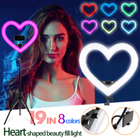 SOHODA Lampu Cincin LED Bentuk Hati 19 inci dengan USB RGB Dimmable 3200-6500K 290 LED Bertenaga AC/DC untuk Makeup & Selfie