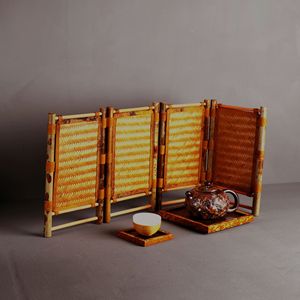 Meilu Bamboo Folding Screen 3 Panels Traditional Chinese Tea Room Divider Woven Decorative Partition Table Ornament - Product Image 4