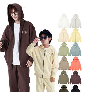 Custom Logo 100% Cotton Loose Drop Shoulder Double Layered Zip <b>Hoodie</b> Oversized Heavyweight 330G Parent-<b>child</b> Style Sweatershirt - Product Image 1