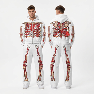 Conjunto de Sudadera con Capucha y Pantalones Transpirables con Estampado de Esqueleto Blanco para Hombre, Estilo Urbano, Felpa Francesa, Atuendo Casual de Invierno, Diseño Digital - Product Image 6