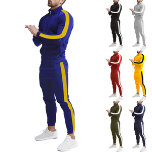 Survêtement décontracté pour homme avec logo personnalisé, veste zippée en maille, collection automne 2026, 2 pièces à manches longues, couleur contrastante, col montant - Product Image 1