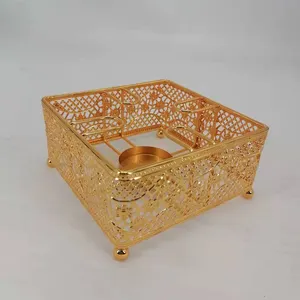 Chaleira de metal de ouro, suporte de vela de metal para aquecedor, base de chaleira