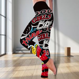 Leggings taille haute pour femmes, longueur intégrale, extensibles, imprimé graffiti lettres colorées, sublimation, fournisseur en gros, conception de logo personnalisée - Product Image 2