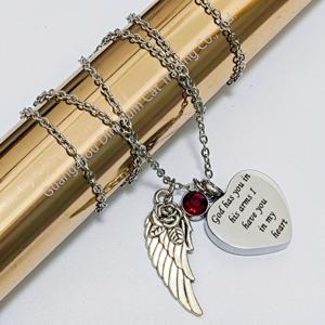 Pendentif Cœur Ailé Moderne en Acier Inoxydable Argenté avec Chaîne, Gravé pour Cendres d'Animaux <span class=keywords><strong>de</strong></span> Compagnie, 12 Pierres <span class=keywords><strong>de</strong></span> Naissance, Réutilisable, Étanche, Parfum - Product Image 1