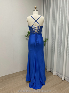 Vestido de Fiesta Azul Rey Brillante MB40194 con Abertura para Damas, Vestido de Noche Formal con Tirantes Espagueti y Estilo Sirena para Bodas - Product Image 4