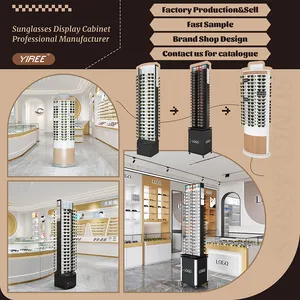 Oem Modern Sunglass Spinning Rod Wood Floor Lighted Cabinet Optical Display Stand Wall Mounted For Eyewear Shop
