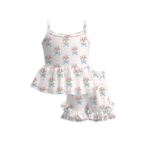 Preventa al por mayor: Conjuntos de verano para niñas pequeñas con estampado de flores pequeñas de Trendyism Boutique, de algodón orgánico y elastano suave, MOQ 5. - Product Image 3