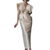 3015 élégant Satin robes mi-longues femmes en gros col en v bureau robes de travail formelles grande taille droite naturel respirant