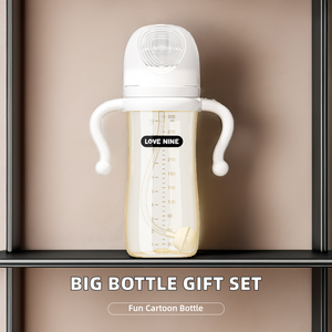Juego de regalo de diseño de dibujos animados gigante, biberón PET de 300ml sin BPA con asa, pezón de flujo lento ajustable, suministros esenciales para bebés - Product Image 6