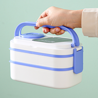 Lonchera Aislada Apta para Alimentos con Tapa de Plástico, 3 Compartimentos y Gran Capacidad - Portátil para la Escuela, el Trabajo y el Picnic