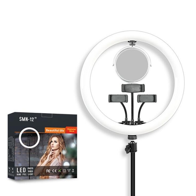 New Product 12" LED Selfie halo Ring Light With Tripod Stand Vanity Mirror Phone Holder for Makeup Live Stream YouTube TikTok