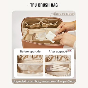 Travel Makeup Bag Waterproof PU Leather Flat Open Portable Toiletry Bag for Skincare Brushes Travel Essentials - Product Image 5