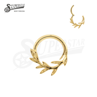 SUPERSTAR Anneau segmenté articulé en Titane ASTM F136, motif feuilles sculptées, pour Septum, Daith, Hélix, Bijou de piercing corporel