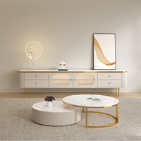Nouveau design de meubles de salon en bois ronds et gigognes Table basse latérale en fil de fer Table basse ronde moderne en bois