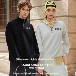 Giacca da Lavoro Monocolore con Zip <span class=keywords><strong>Senza</strong></span> <span class=keywords><strong>Cappuccio</strong></span>, Colletto Alto, Resistente, Autunnale, Abbigliamento Uomo, Felpa Sportiva Nera - Product Image 2