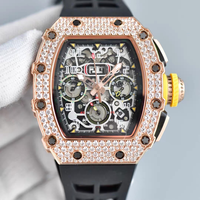 Reloj mecánico impermeable para hombre con esfera de cristal de zafiro, correa de caucho de fibra de carbono, reloj de moda de primera calidad de Grado 20A
