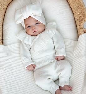 Ensemble de vêtements <span class=keywords><strong>pour</strong></span> nouveau-nés, cardigan à volants et <span class=keywords><strong>pantalon</strong></span>, en coton biologique doux et luxueux, tricot luxueux, ensemble « Bring Me Home » - Product Image 6