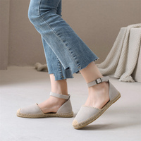 Sandales décontractées d'été pour femmes, tendance sexy, respirantes, à bout fermé, en chanvre, à lacets, antidérapantes, écologiques, style espadrille de pêcheur