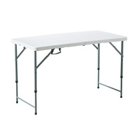 Table pliante en plastique HDPE blanc robuste, idéale pour les petites pièces, les espaces restreints et les barbecues en plein air