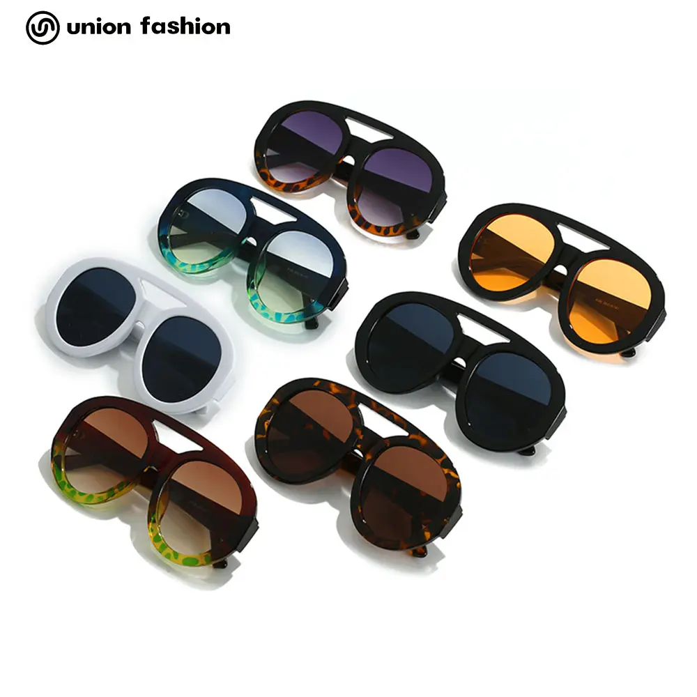 High Quality Uv Protection Plastic Retro Oval Double Bridge Big Frame Street Snap Sunglasses Women Men