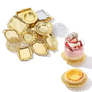 Gold Plastic Plates Treat Dessert Candy Sweet Sugar Gift Cupcake Display Plate for Wedding Birthday Festive Party Decor