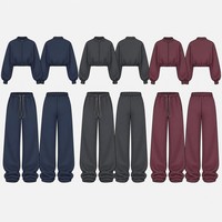 Ensemble deux pièces OEM pour femme : Sweat-shirt court zippé et pantalon de survêtement à jambes larges en tricot dense avec ourlet élastique, logo personnalisé
