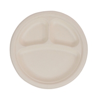 Vente en gros Assiette biodégradable 9 "à 3 compartiments Plateau à vaisselle Assiette ronde à bagasse de canne à sucre