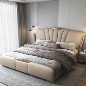 Juego de Cama King Moderno Baoto, Estructura de Madera de Pino Sólido, Tapicería de Cuero, Cabecera Alta, Otomana Giratoria con Elevación, Muebles Duraderos para Dormitorio - Product Image 3