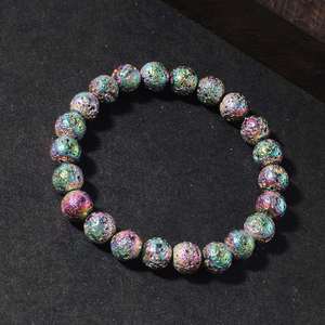 Bracelet en pierre volcanique naturelle pour hommes, pierre de lave, perles violettes de 8mm, bijoux faits à la main, réglables, Pulseira - Product Image 6