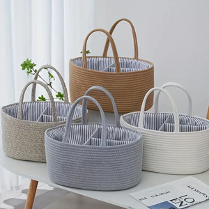 Baby Windel-Organizer für Mädchen und Jungen Baumwollseil Kinderzimmer Aufbewahrungskorb Tragbarer Halter Tragetasche für Wickeltisch Auto - Product Image 2