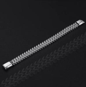 Bracelet en acier inoxydable à double rangée de fermoirs magnétiques positifs et négatifs, tendance et très vendu pour hommes - Product Image 3