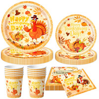 Ensemble de vaisselle sur le thème de la dinde pour Thanksgiving, assiettes en papier, gobelets, serviettes, ballons, bannière, guirlandes, spirales suspendues, décorations de Thanksgiving