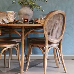 Chaise de salle à manger en rotin ovale rétro avec panneau en cannage, pieds antidérapants, empilable, pour mariage, fête, café, maison, en bois massif - Product Image 6