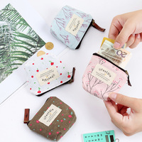 Dompet ritsleting uniseks, dompet gaya Korea Mini modis bunga kanvas koin dengan desain Vintage portabel dan modis
