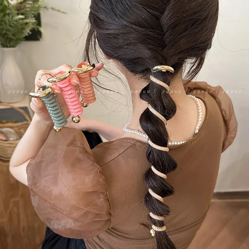 Telephone Straight Spiral Hair Ties Plastic Spiral Scrunchie Hair Bands Elastic Telephone Cord Ties Ponytail Hair Rope Headwear