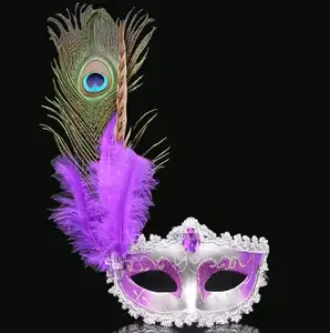 Mardi Gras Masker Met Pauwenveren Maskerade Carnaval Venetiaanse Bal Prom Eyemask Kostuum Parade Halloween Cosplay Accessoire