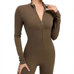 Combinaisons moulantes décontractées à manches longues pour femmes, combinaisons à col roulé mi-zippées de haute qualité pour femmes - Product Image 6
