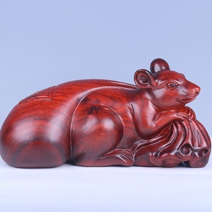 Rosewood carved <b>mouse</b> figurine - <b>Large</b> size - Chinese zodiac <b>mouse</b> handicraft - Home decor for living room - Artistic display it - Product Image 3
