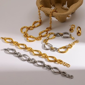 Stainless Steel Geometric <b>Bracelet</b> And Necklace <b>Set</b> 18k Gold Plated Unisex Jewelry Fashion Accessory - Product Image 1