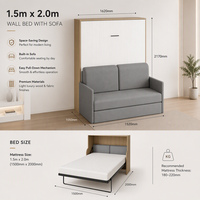 Lit Murphy gain de place avec canapé, lit mural vertical escamotable, mobilier de chambre pliable pour appartement