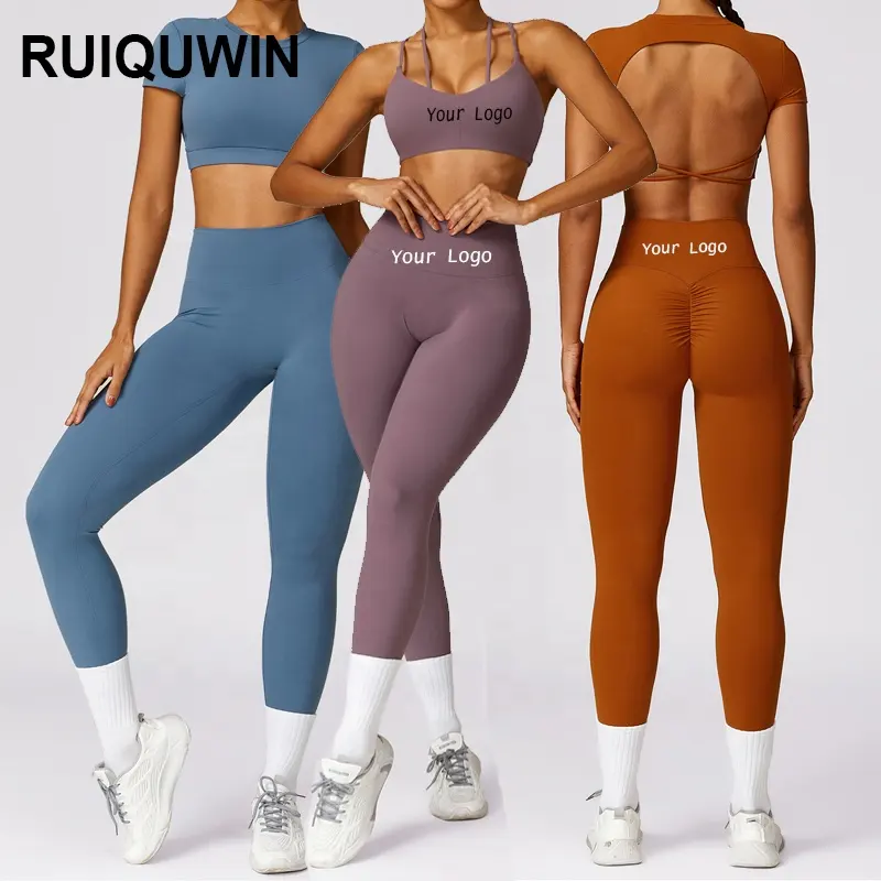 RUIQUWIN vente en gros de vêtements de gym pantalon de yoga sport fitness course à pied mode Scrunch entraînement legging et ensemble de soutien-gorge