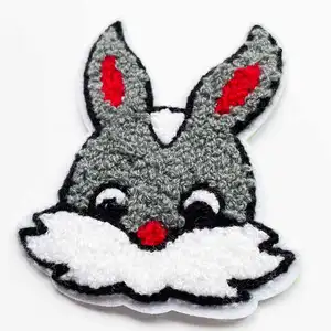 custom cute rabbit embroidery chenille patch for clothing China supplier