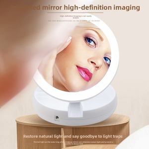 Cosmetic <b>Mirror</b> Double Round Desktop Dual Sided 10X Magnification Foldable with Light and <b>Storage</b> for Makeup - Product Image 4
