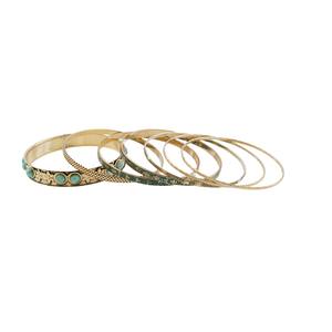 Ensemble de bracelets vintage en cuivre plaqué or 14 carats avec 7 boules turquoise, modèle Tiyo ABB085, pour femme, usage quotidien, origine Zhejiang, collection Printemps 2025 - Product Image 5