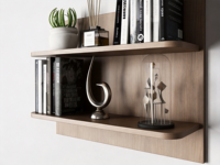 Meuble TV moderne en bois noir avec étagères murales flottantes, console multimédia et bibliothèque pour salon